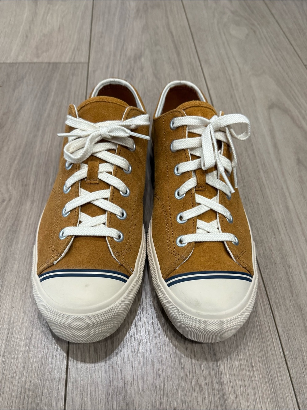 Low-Top Pro Keds 69 Suede Sneakers in Mustard Brown with cream Trim